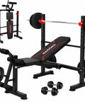 All-In-One Adjustable Weight Bench With Leg Extension And Curl, Foldable Flat Incline Decline Bench Press Squat Rack in home gym