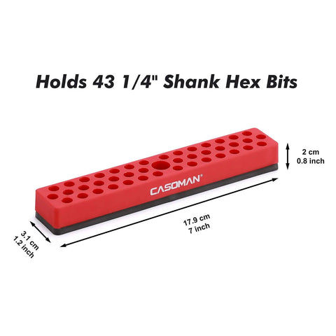 Red One Quarter Inch Hex Bit Organizer With Magnetic Base And Rubber Pad Toolbox Essential 43 Hole Bit Holder For Drill And Impact Bits Durable Polypropylene Construction Keeps All 43 Bits Neatly In One Ready Tray