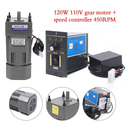 AC Gear Motor Reducer 110V 120W 3K Single Phase Gear Motor With Variable Speed Controller Reversible Geared Motor 450 RPM