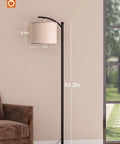 Floor Lamp With 3 Color Temperatures 3000K 4500K 6500K, Linen Lampshade, 9W LED Bulb Included, Black Base Beige Shade in living room
