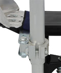 Close-up of Adjustable Drywall Stilts 15 To 23 Inch Aluminum Tool Stilts showing metal clamps and adjustable braces for stability.