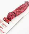 Reflective Camping Cord Kit With 15m Of 3mm Cord Four CamRing Tensioners displayed on packaging in red color