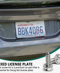 Heavy Duty Stainless Steel License Plate Screws Zero Rattle Bolt Set For Daily Drivers installed on a vehicle license plate.