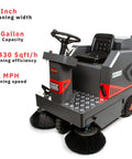 Badass 49 Inch Ride On Industrial Floor Sweeper Machine With 26 Gallon Hopper And Water Dust Control Tank Crushing 69000 Square Feet Per Hour For Warehouses Factories And Parking Lots Smooth Operator Design, featuring large brushes and a comfortable seat.