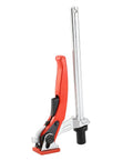 Quick Acting Hold Down Clamp For Woodworking Benches, sturdy ratchet press with alloy steel and zinc alloy build, red handle