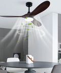 Ceiling Fan with Light, 48W Integrated Lighting, Silent Operation 35dB in modern kitchen with wood blades and bright light.