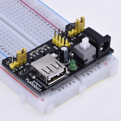 Six Piece Portable Power Supply Module For Breadboards, 3.3V And 5V Regulated Output, Input 6.5 To 12V DC, MB102 Compatible, Easy Install For Experiments And Industry Projects, Plug And Play Ready on breadboard
