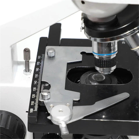 Close-up of Monocular Biological Microscope 40X To 1600X With Bright LED Illumination for High School Students Science Labs and Home Education.