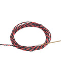 Pro Grade Fish Tape Wire Threader for Electricians, Flexible Spring Cable Puller Tool for Conduit Wiring, Manual Threading Device with Bright Color for Easy Visibility, Includes Gloves and Ties, Durable Steel Construction coiled red and black steel fish tape