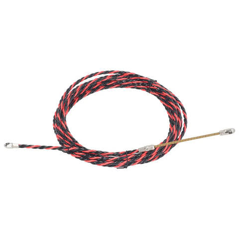 Pro Grade Fish Tape Wire Threader for Electricians, Flexible Spring Cable Puller Tool for Conduit Wiring, Manual Threading Device with Bright Color for Easy Visibility, Includes Gloves and Ties, Durable Steel Construction coiled red and black steel fish tape
