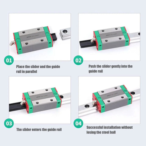 Instruction steps for assembling 9mm LML9B Miniature Linear Rail With Bearing Steel Rail Block for precision measurement set