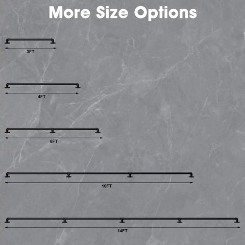 Badass Strength 10 Foot Stair Handrail And Heavy Duty Wall Mount Metal Pipe Railing showing size options 3FT to 14FT.