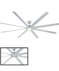 Top Shelf Smart Ceiling Fan Indoor Outdoor With Eight Heavy Duty Titanium Blades 120 Inch Span warm LED light and remote control.