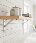 Stainless Steel Triangle Shelf Bracket Wall Mount For Floating Shelves, Heavy Duty Kitchen And Living Room Storage Support, 15.7 By 5.9 By 1.2 Inches, One Piece installed in kitchen
