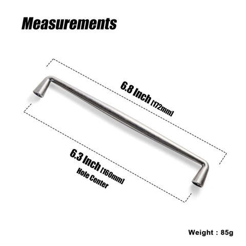 Antique Silver Zinc Alloy Cabinet Handles Set Of 6, 6.3 Inch Center To Center Pulls in measurement diagram