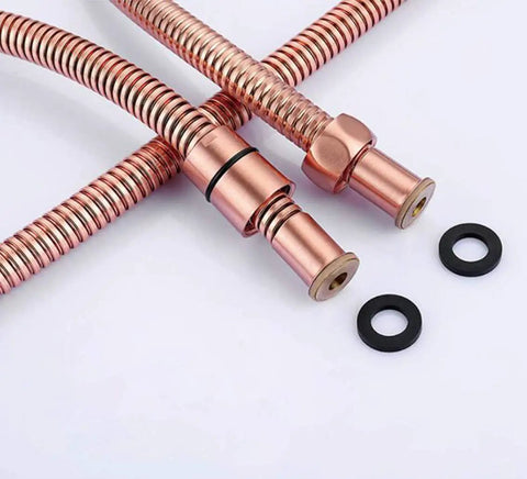 UMJIGF Shower System, Bathroom Brass 10-12 Inch Ceiling Mount Rainfall Shower Faucet System with 6 Pcs Body Sprays Jets Mixer Set, Brushed Rose Gold luxury hose with connectors.