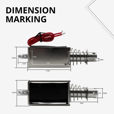 Dimensions of 12V DC Push-Pull Solenoid Actuator With 8N Force, 10mm Stroke, for Lock Control, showing M3 mounting hole and wires