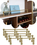 Unlacquered Brass Gallery Rails For Bookcases 5 Pack Shelf Railing Brackets with Tipping Spindles on wooden shelf