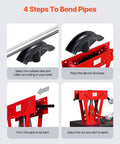 4-step guide on using Heavy Duty Manual 16 Ton Hydraulic Pipe Bender For Copper Exhaust Tubes with precision dies and rollers.