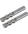 Two carbide end mills with 13mm straight shanks, 4-flute CNC milling cutters for aluminum and steel.