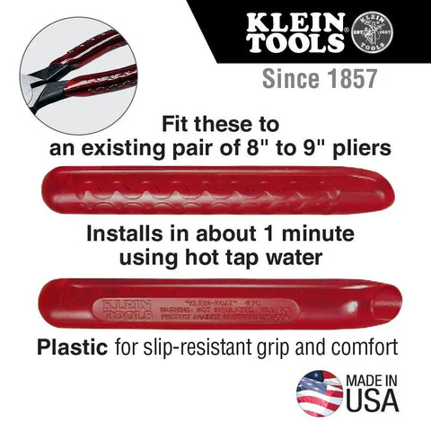 Replacement Plastic Handles For 8 To 9 Inch Pliers, Slip Resistant Ergonomic Grip, Made In USA, Easy Install Kit shown in red with text details