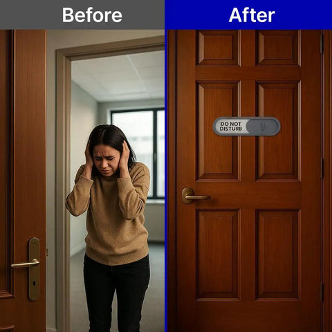 Before and after using Do Not Disturb Welcome Slider Door Sign For Home Office No Drama Privacy Sign With Easy Install Premium MDF