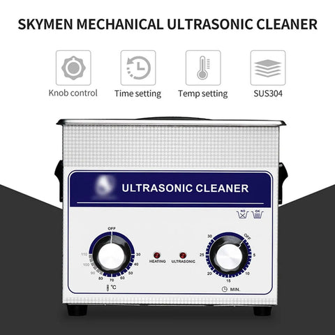 Heavy Duty Heated Ultrasonic Cleaner With Fast Adjustments And Durable 304 Stainless Steel Tank showing knob controls and settings.