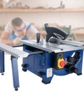 Badass Retractable Table Saw Featuring A Kicker 1800 Watt Motor For Razor Clean Cuts On Lumber Aluminum And Pvc 45 Degree Bevel Range with adjustable cutting depth.