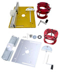 Components of Boss Level Router Lift Table With Solid Insert Plate Kit And Easy Mount Handle for woodworking jobs.