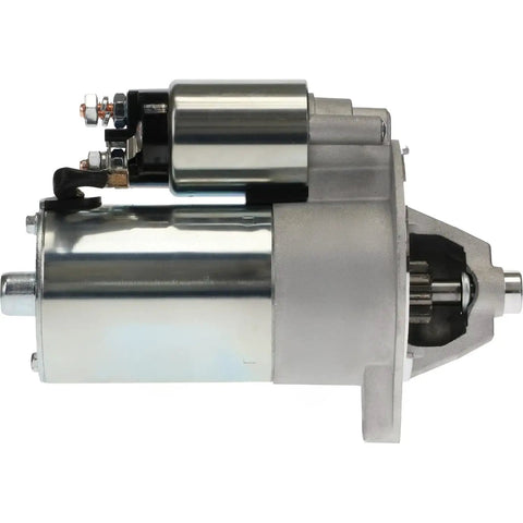 Side view of plug-and-play replacement starter for Ford Lincoln Mercury vehicles and marine boats with 5.0 302 5.8 351 3.8 4.9 engines