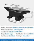 Heavy Duty Blacksmith Anvil With Round And Square Holes Cast Steel Forge Tool dimensions and measurements illustration.