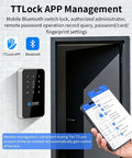 Beefed Up IP67 Waterproof Fingerprint Access Control System with Bluetooth app and digital keypad by a door