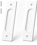 Heavy Duty Aluminum Flush Pulls 2 Pack Recessed Sliding Door Handles With Mounting Screws Barn Closet And Cabinet Drawer Knobs Super Quick Install Pocket Door Hardware Fresh White Finish 5.9 Inch displayed with screws.