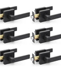 Six Pack Privacy Door Handles Black No Keys For Bedroom And Bathroom Interior Levers For Left Or Right Handed Doors Modern Square Door Knobs With Thumb Turn Lock And Emergency Release