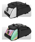 Rear Rack Bike Bag 12L Water-Resistant Trunk Pannier With Reflectors For Bikepacking And Commuting in white and iridescent designs