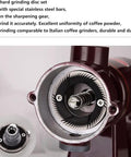 Close-up view of grinding disc set inside Portable Stainless Steel Electric Conical Burr Coffee Grinder With Eight Gear Precise Settings.