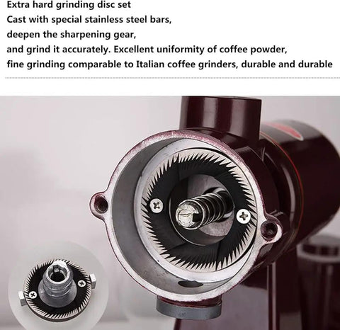 Close-up view of grinding disc set inside Portable Stainless Steel Electric Conical Burr Coffee Grinder With Eight Gear Precise Settings.
