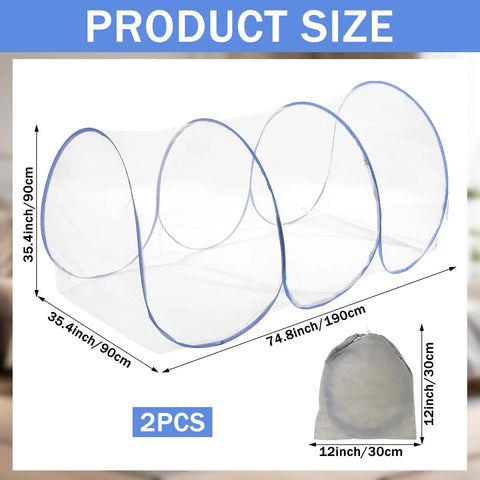 Two Large Pop Up Mosquito Nets Set For Bed Camping And Travel Portable Foldable Bug Netting Mesh Canopy For Adults Includes Storage Bag 74.8 x 35 x 35 Inches Ideal For Patio Or Bedroom displayed with size dimensions.
