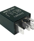 Close-up of Six Pack 12V DC Automotive Relays 40A 5 Pin SPDT High Current Relay Kit with visible terminals and USA marking.