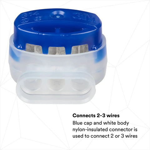 Blue Insulation Displacement Connector For 2 Or 3 Wires Pigtail Self Stripping And Moisture Resistant 22 To 14 AWG Solid Or Stranded Wire With Tin Plated Brass Contacts Pack Of 50