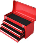 Lockable Red Steel Tool Chest With Three Drawers And Top Tray Portable Toolbox For Home Garage Workshop And Repair Shop Heavy Duty Tool Organizer Tough As Nails Metal Cabinet For Tools And Gear, open red steel chest