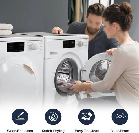 People using washers with 2 Pack Washer Dryer Dust Cover Mats Top Protector Pads For Washing Machines And Dryers, 23x23 Inches, visible.