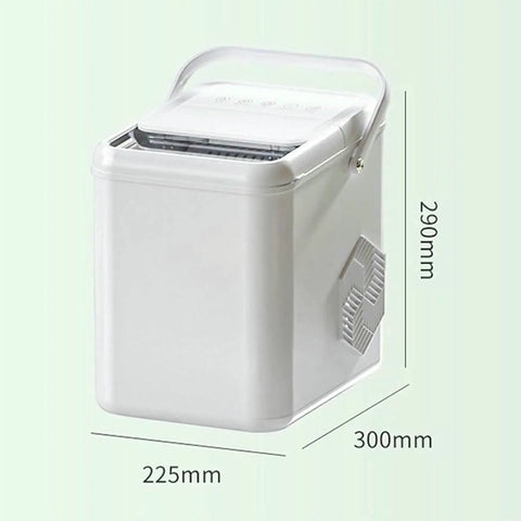 Electric Countertop Ice Maker Featuring Self Cleaning Tech And Rapid Bullet Cube Production In Just Six Minutes With A Nifty 12 Kilogram Daily Output, side view with dimensions.