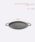Large Cast Iron Grill Top For Bonfire And Yukon Fire Pit Outdoor Cooking Surface Seventeen And Three Quarters Inch 17 Lbs Fire Pit Accessory For Flame To Table Meals, showing 45 cm diameter, 7.7 kg weight with handles.