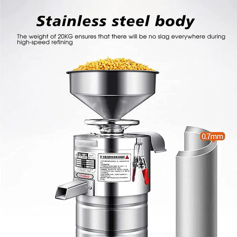 Heavy Duty Commercial Soymilk Maker With Auto Slurry Separator And Wide Mouth Feeder, Stainless Steel Tofu Refiner for smooth brewing.