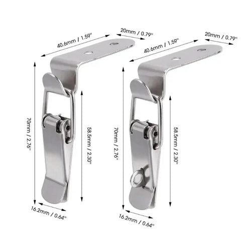 90 Degree Duck Mouth Buckle Lock With Silver Metal Spring Hasp Latch for Cabinets and Wooden Boxes Heavy Duty Draw Clasp with dimensions