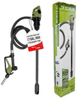 Heavy Duty Electric Fuel Pump Shuttles Diesel And Gasoline Hella Fast From 55 To 275 Gallon Drums Or IBC Totes With Zero Sweat Flow Control And Cold Resistant Hose, electric drum pump with hose and nozzle.