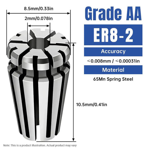 Two Pack ER8-2 Spring Collet 0.08 Precision CNC Lathe Milling Chuck Pro Grade Carbon Steel Workholding Engraving Collets For Engraving Machines And Milling Lathe Tools, 8.5mm 65Mn spring steel