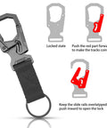 Double Lock Carabiner Clip Keychain 3 Inch Zinc Alloy Carabiner For Camping Hiking Cycling And Backpack Gear Anti Error Easy Release Safety Lock Compact Durable Black Pack Of 2 with instructional diagram.