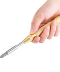 Hand holding punch tool from 38 Piece Automatic Letter And Number Metal Stamping Kit For Leather And Plastic, Embossing Stamp Set
